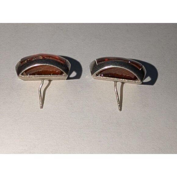 Geometric Chic Sterling 925 Silver Amber Earrings - Picture 2 of 11